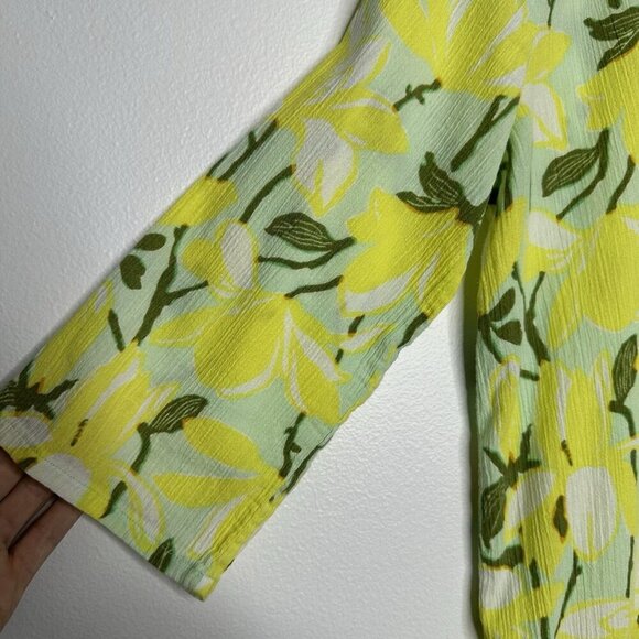 J Crew Tunic top Floral  Size L Yellow Green Cotton - Picture 3 of 9